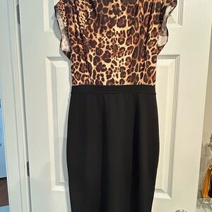 Express Leopard Print and Black Midi Dress